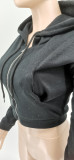 SC Black Hooded Zipper Long Sleeve Cropped Coat WSYF-5893