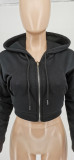 SC Black Hooded Zipper Long Sleeve Cropped Coat WSYF-5893