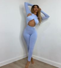 SC Sexy Solid Long Sleeve Hollow Out Jumpsuit MDF-5254