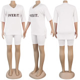 SC Letter Print V Neck T Shirt Shorts 2 Piece Sets SFY-H107
