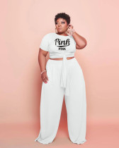 SC Plus Size Pink Letter Print Two Piece Pants Set WAF-77237