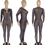 SC Sexy Mesh Long Sleeve Tight Jumpsuit LM-8274