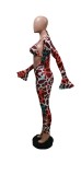 SC Sexy Printed Flare Sleeve Jumpsuits+Bra Top YUEM-66723