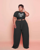 SC Plus Size Pink Letter Print Two Piece Pants Set WAF-77237