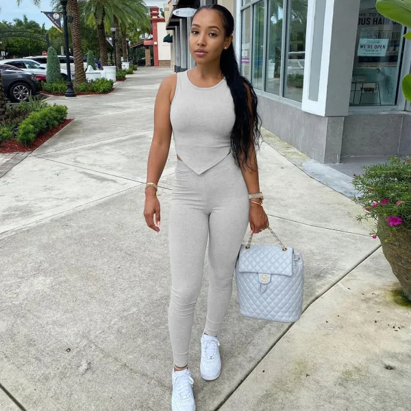 SC Solid Tank Top And Pants Two Piece Suits CH-8186