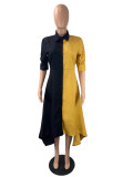 SC Plus Size Contrast Color Long Sleeve Irregular Shirt Dress ML-7455