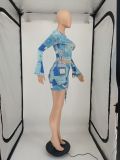 SC Sexy Printed Flare Sleeve Mini Skirt 2 Piece Sets SMF-8106