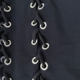 SC Black Lace-Up Hollow Out Bandage Pants YNB-7207