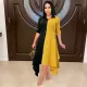 SC Plus Size Contrast Color Long Sleeve Irregular Shirt Dress ML-7455