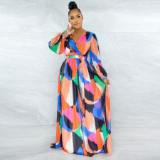 SC Sexy Printed Backless Long Sleeve Big Swing Maxi Dress YNSF-1670