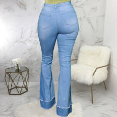SC Plus Size Denim Ripped Hole Patchwork Flared Jeans HSF-2585