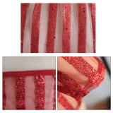 SC Sexy Mesh Striped Shiny Long Sleeve Mini Skirt 2 Piece Sets TE-4319