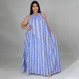 SC Plus Size Striped Sleeveless Loose Maxi Dress NNWF-7274