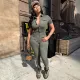 SC Casual Solid Short Sleeve Pockets Jumpsuit YIM-211