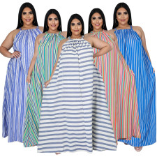 SC Plus Size Striped Sleeveless Loose Maxi Dress NNWF-7274