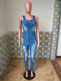 SC Plus Size Denim Sleeveless Sling Jeans Jumpsuit LX-6911