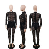 SC Plus Size Lace Long Sleeve Bodysuit+Pants 2 Piece Sets AWF-5899