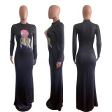 SC Plus Size Printed Long Sleeve Slim Maxi Dress BYMF-60065