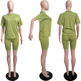 SC Solid Color Casual T-shirt And Shorts Two Piece Sets MIL-L225