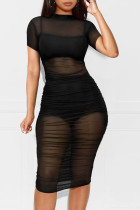 SC Sexy Mesh See Through Ruched Club Dress With Underwear MZ-2641