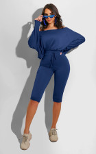 SC Solid Long Sleeve Top+Knee Length Pants 2 Piece Sets MZ-2558