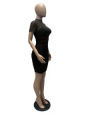 SC Sexy Mesh See Through Ruched Club Dress With Underwear MZ-2641