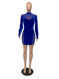 SC Sexy Velvet Mesh Patchwork Long Sleeve Mini Dress MZ-2606