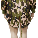 SC Plus Size Camo Print Drawstring Long Sleeve Mini Dress NNWF-7254