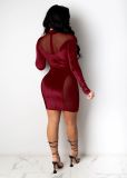 SC Sexy Velvet Mesh Patchwork Long Sleeve Mini Dress MZ-2606