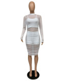 SC Sexy Mesh See Thtough Club Dress+Cami Top+Shorts 3 Piece Sets MZ-2482