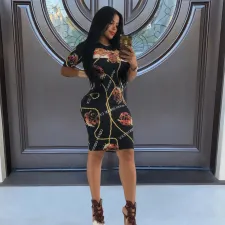SC Sexy Printed Short Sleeve Slim Midi Dress MZ-2630