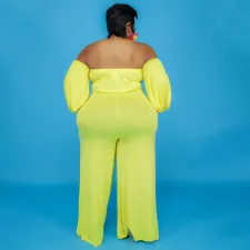 SC Plus Size Off Shoulder Long Sleeve Wide Leg Jumpsuit NNWF-7294