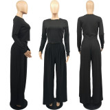 SC Plus Size Solid Long SleeveTwo Piece Pants Set FOSF-8097
