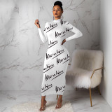 SC Plus Size Letter Print Long Sleeve Maxi Dress YNB-7214