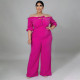 SC Plus Size Solid Slash Neck Jumpsuit NNWF-7291