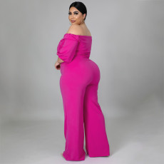 SC Plus Size Solid Slash Neck Jumpsuit NNWF-7291