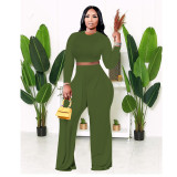 SC Plus Size Solid Long SleeveTwo Piece Pants Set FOSF-8097