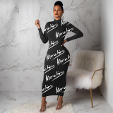 SC Plus Size Letter Print Long Sleeve Maxi Dress YNB-7214