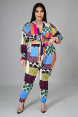 SC Plus Size Casual Printed Tie-Up Long Sleeve 2 Piece Sets BMF-080