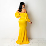 SC Sexy Solid Off Shoulder Split Maxi Evening Dress SFY-2131