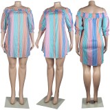 SC Plus Size Fashion Off Shoulder Print Mini Dress NY-2149