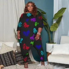 SC Letter Print Long Sleeve 2 Piece Pants Set YIM-214