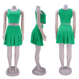 SC Plus Size Solid Sleeveless Pleated Mini Skirt 2 Piece Sets HNIF-HN009