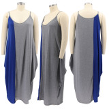 SC Plus Size Contrast Color Loose Sling Maxi Dress HNIF-DHN005