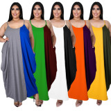 SC Plus Size Contrast Color Loose Sling Maxi Dress HNIF-DHN005