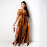 SC Sexy Solid Tube Top Split Pants Two Piece Sets HNIF-HN027