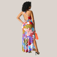 SC Floral Printed Sleeveless Backless Split Maxi Dress HNIF-HN025