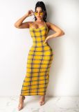 SC Sexy Plaid Backless Cross Strap Maxi Dress HNIF-HN019