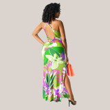 SC Floral Printed Sleeveless Backless Split Maxi Dress HNIF-HN025