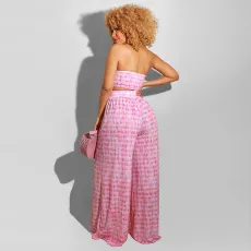 SC Sexy Printed Wrap Chest Top Wide Leg Pants 2 Piece Suits HNIF-HN005